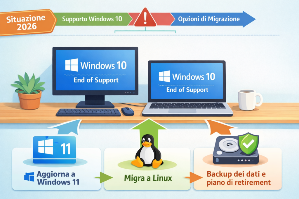 Fine supporto Windows 10: cosa fare col tuo PC — illustrazione cartone animato