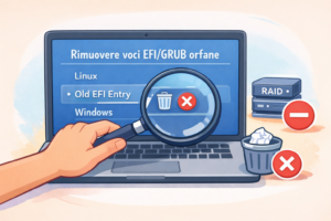 Come rimuovere le voci EFI/GRUB orfane dopo aver disinstallato un sistema operativo — illustrazione cartone animato