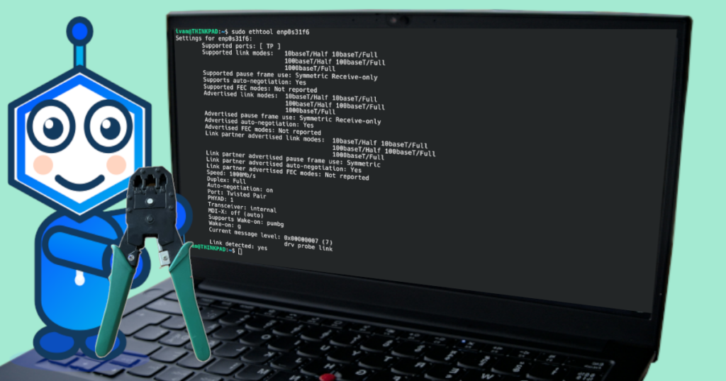 Testare cavo ethernet: output di ethtool con link negoziato a 1000Mb/s full duplex